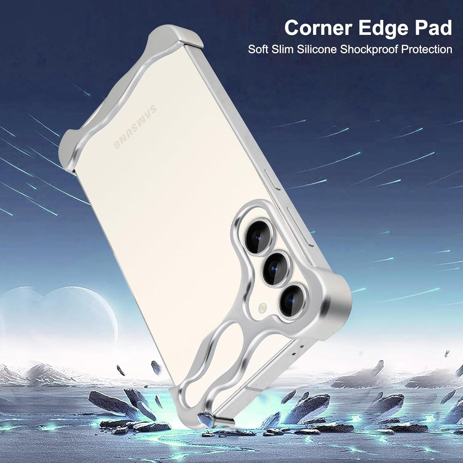 Frameles Phone Case for Samsung Galaxy S24 Plus Phone Case Minimalist Protective Shock Absorption Aerospace Grade Aluminum Shells + Elastomer Inlays Easy Fit (Aluminum Polished Silver)