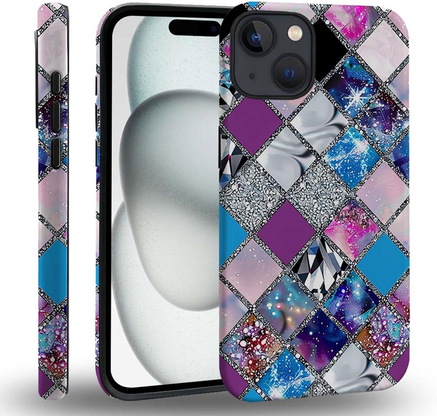 case Compatible with iPhone 13, Dark Blue Steed and Cactus Mix Two Layers of Protective Hard Shell Clear Design and dust-Proof. Suitable for iPhone 13