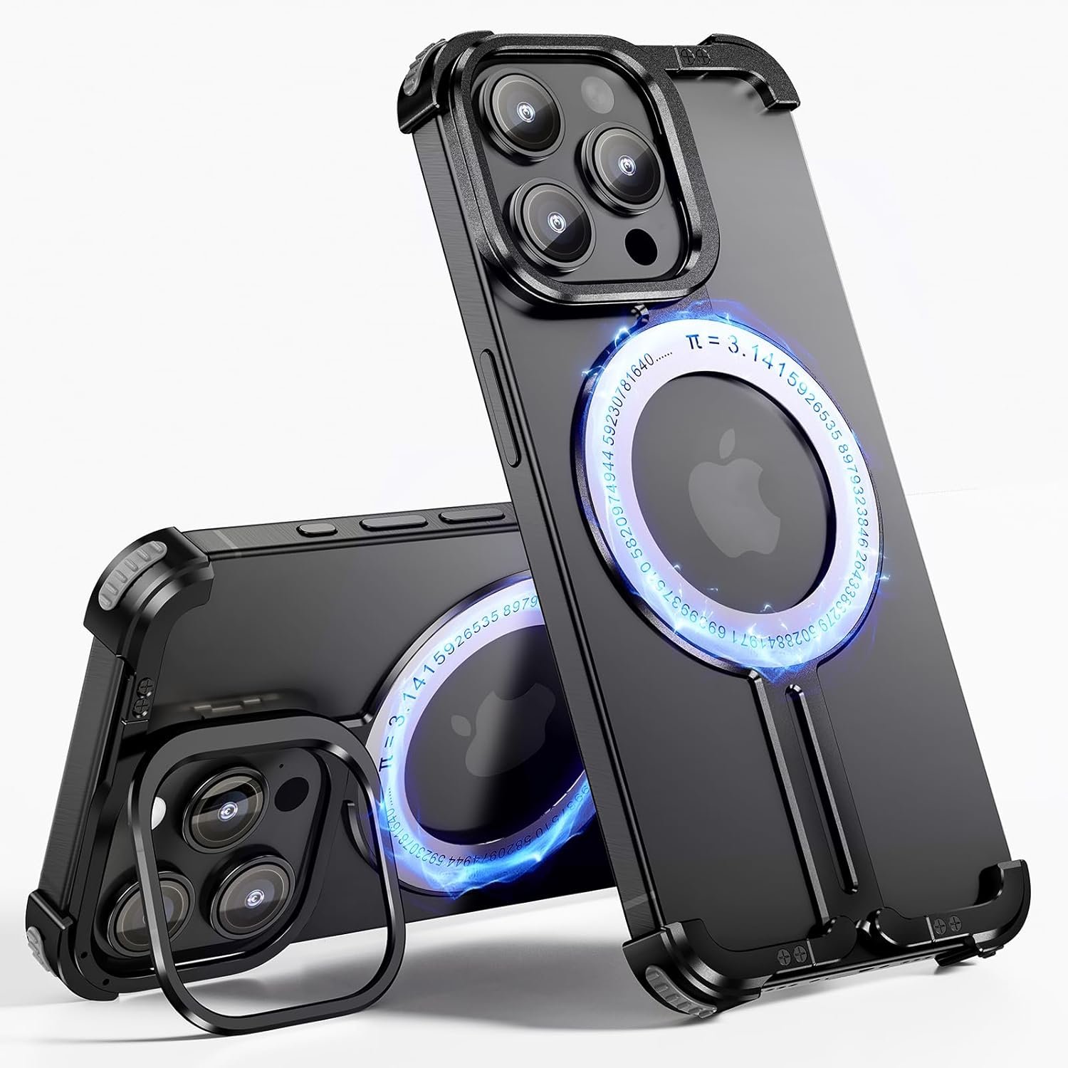 71N77fYr3aL._AC_SL1500 Innovatemee Magnetic Phone Case for iPhone 15 Pro Max with Metal Camera Stand, Compatible with MagSafe, Slim Shockproof Bumper Case Sleek Minimalist Frameless Aluminum Shells, Black