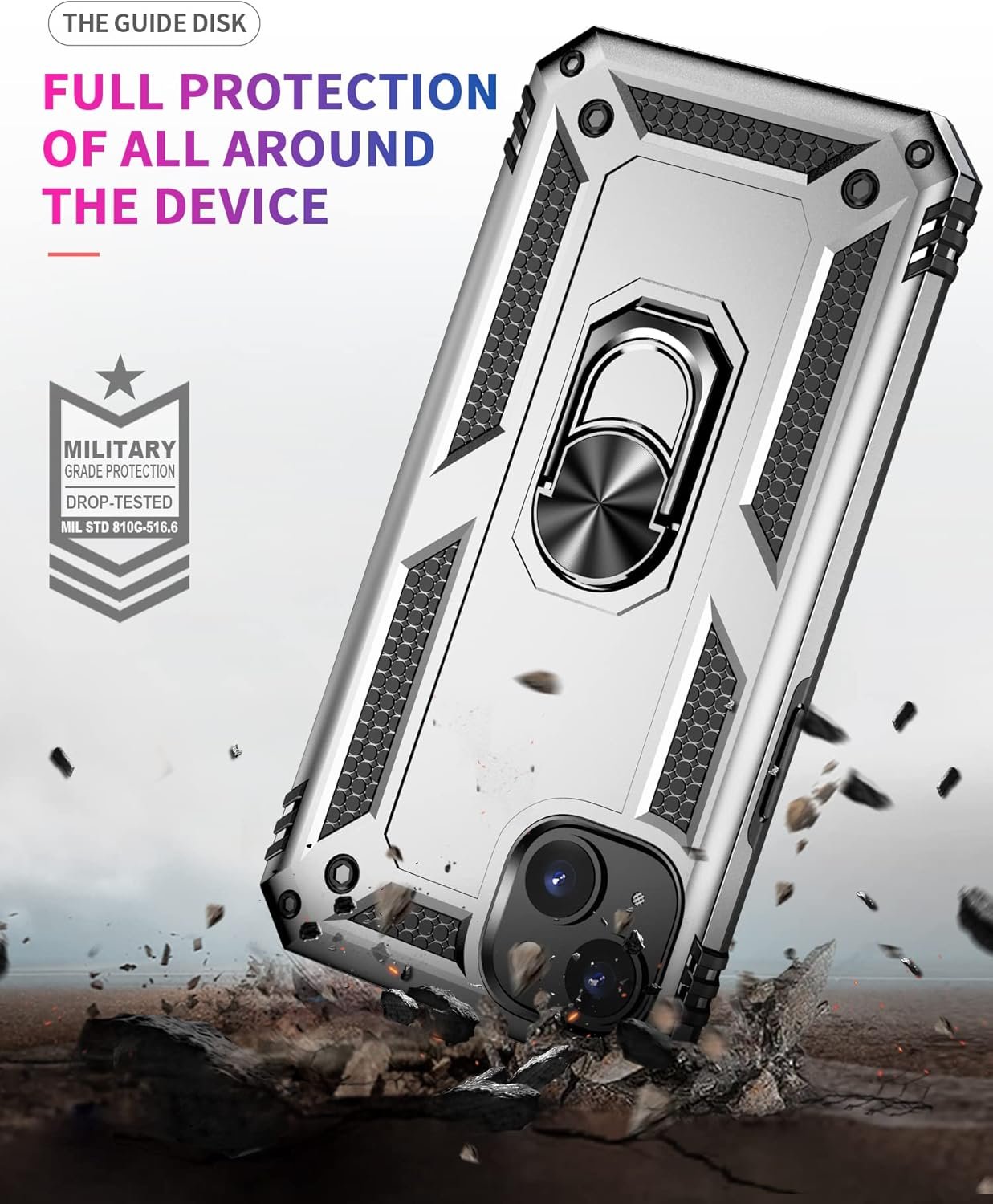 Innovatemee for iPhone 15 Case, Full Body Heavy Duty Rugged Shockproof Protective Phone Cover with Kickstand Military Grade Protection Shell for iPhone 15 Silver