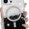 for iPhone 14 Pro Max Case, Sparkly Glitter Bling Back, Magnetic Support for Shockproof Case, Crystal and Clear High-Duty Protection for iPhone 14 Pro Max Case -Glitter Crystal