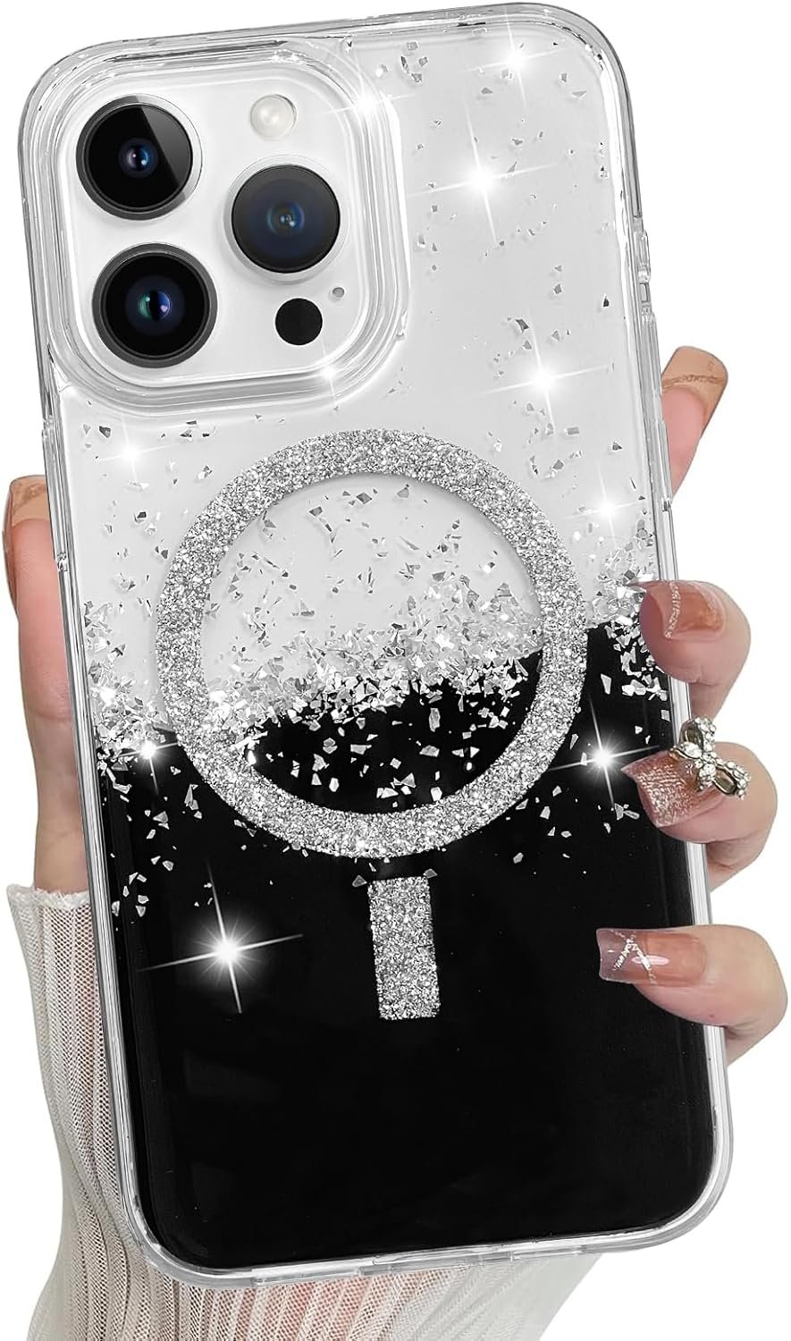 for iPhone 14 Pro Max Case, Sparkly Glitter Bling Back, Magnetic Support for Shockproof Case, Crystal and Clear High-Duty Protection for iPhone 14 Pro Max Case -Glitter Crystal