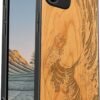 Magnetic Wood Case for iPhone 12 Case [Natural Wood & Soft TPU] Shockproof Protective Cover Unique & Classy Wooden Case Compatible with MagSafe (The Great Wave Off Kanagawa-Blackwood)