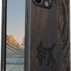 Magnetic Wood Case for iPhone 12 Case [Natural Wood & Soft TPU] Shockproof Protective Cover Unique & Classy Wooden Case Compatible with MagSafe (The Great Wave Off Kanagawa-Blackwood)