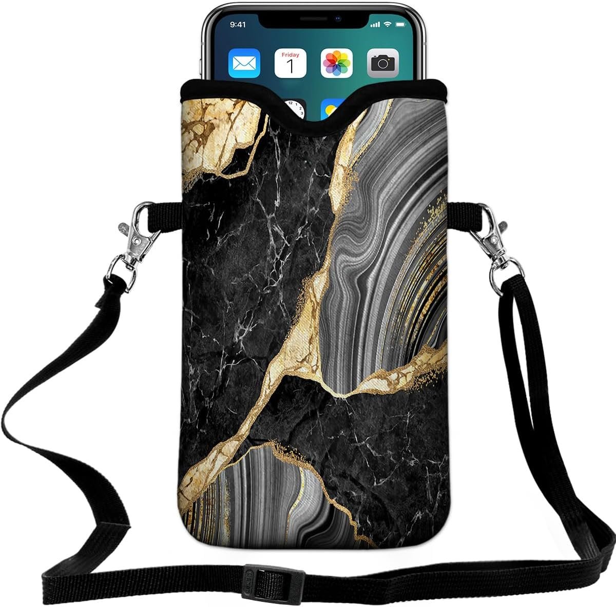 Universal Neoprene Cell Phone Pouch 7.1 X 4 in Mobile Protection Case Bag with Crossbody Strap/Neck Lanyard Beach Starfish Shells