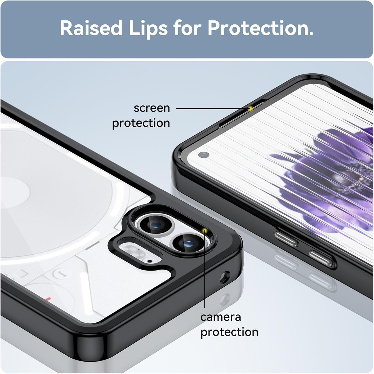 for Phone 2 Case,with Tempered Glass Film,Transparent Acrylic Back Shell Colored TPU,Shockproof Bumper,Protective Phone Cover for Phone 2,Black