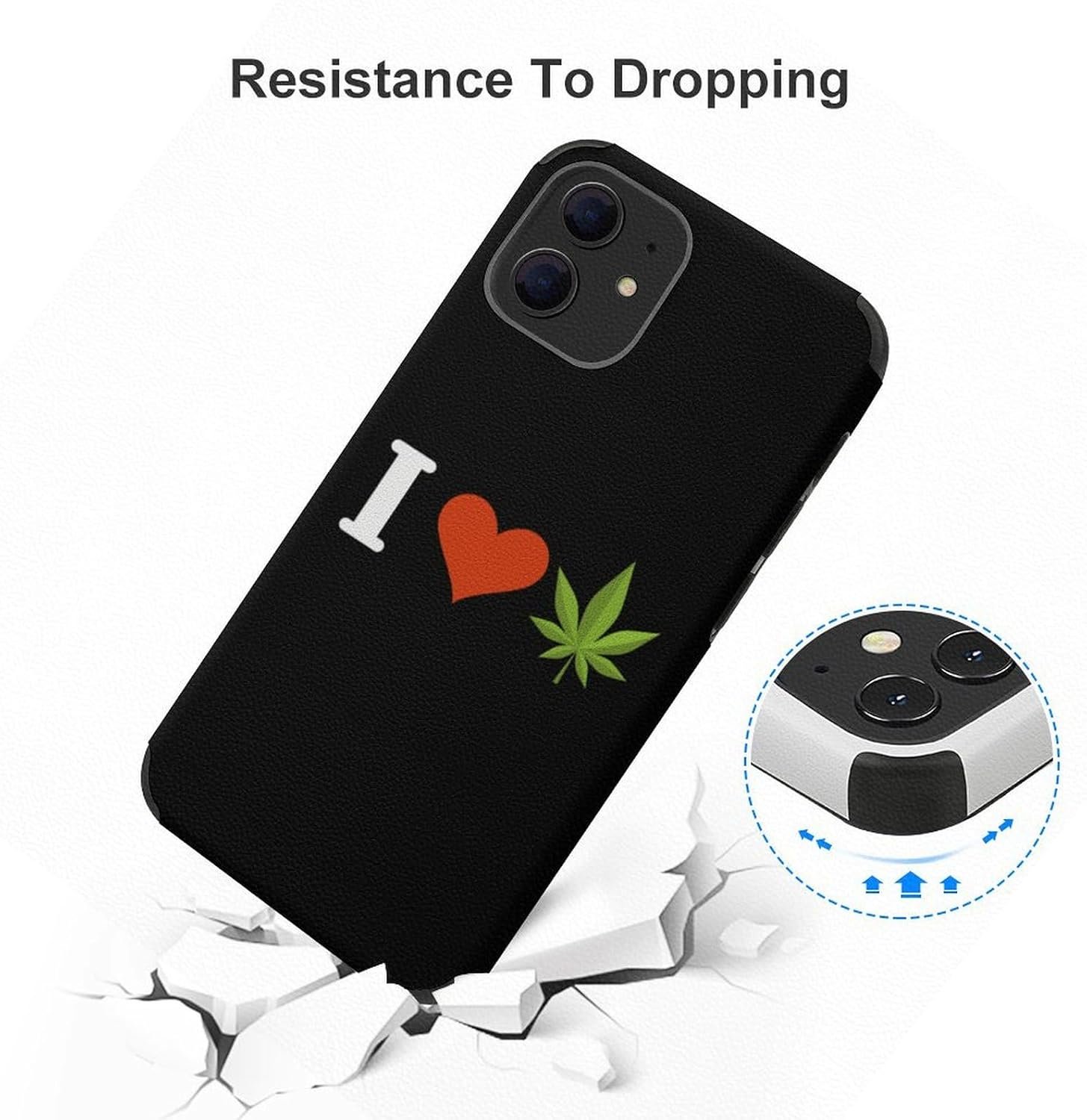I Love Weed Cute Phone Case Compatible with iPhone 12 Microfiber Shockproof Protective Phone Shell Cover
