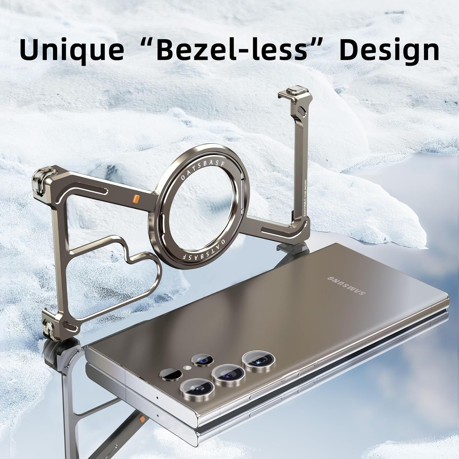 Innovatemee Minimalist Phone Case Compatible with Samsung Galaxy S24 Ultra, 360° Rotation Kickstand Aluminum Metal Frameless Design Bumper Case, Protective Shock Grade Shell, Natural Titanium