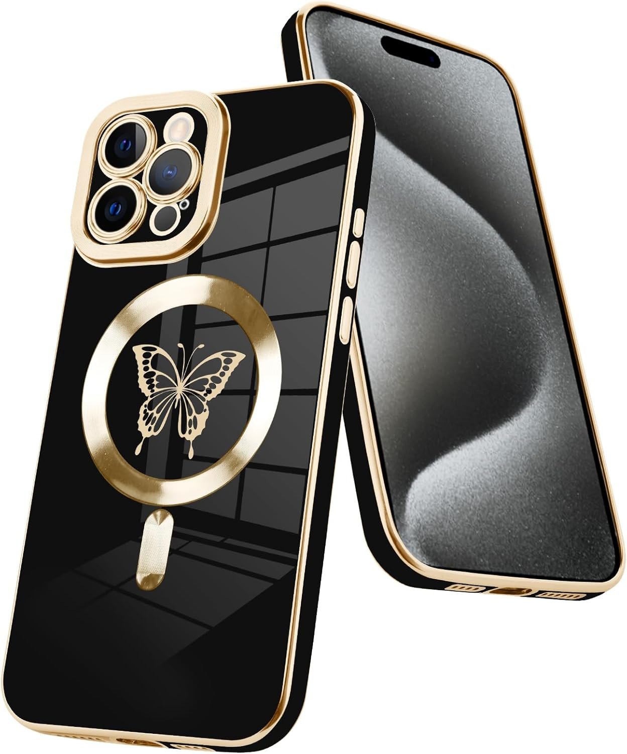 Innovatemee Magnetic Case Designed for iPhone 13 Compatible with MagSafe Wireless Charging,Cute Butterfly Phone Bumper Cover with Camera Lens Protector for Women Girls Men 6.1"- Purple