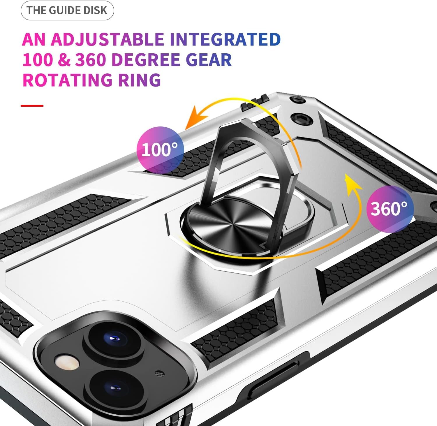 Innovatemee for iPhone 15 Case, Full Body Heavy Duty Rugged Shockproof Protective Phone Cover with Kickstand Military Grade Protection Shell for iPhone 15 Silver