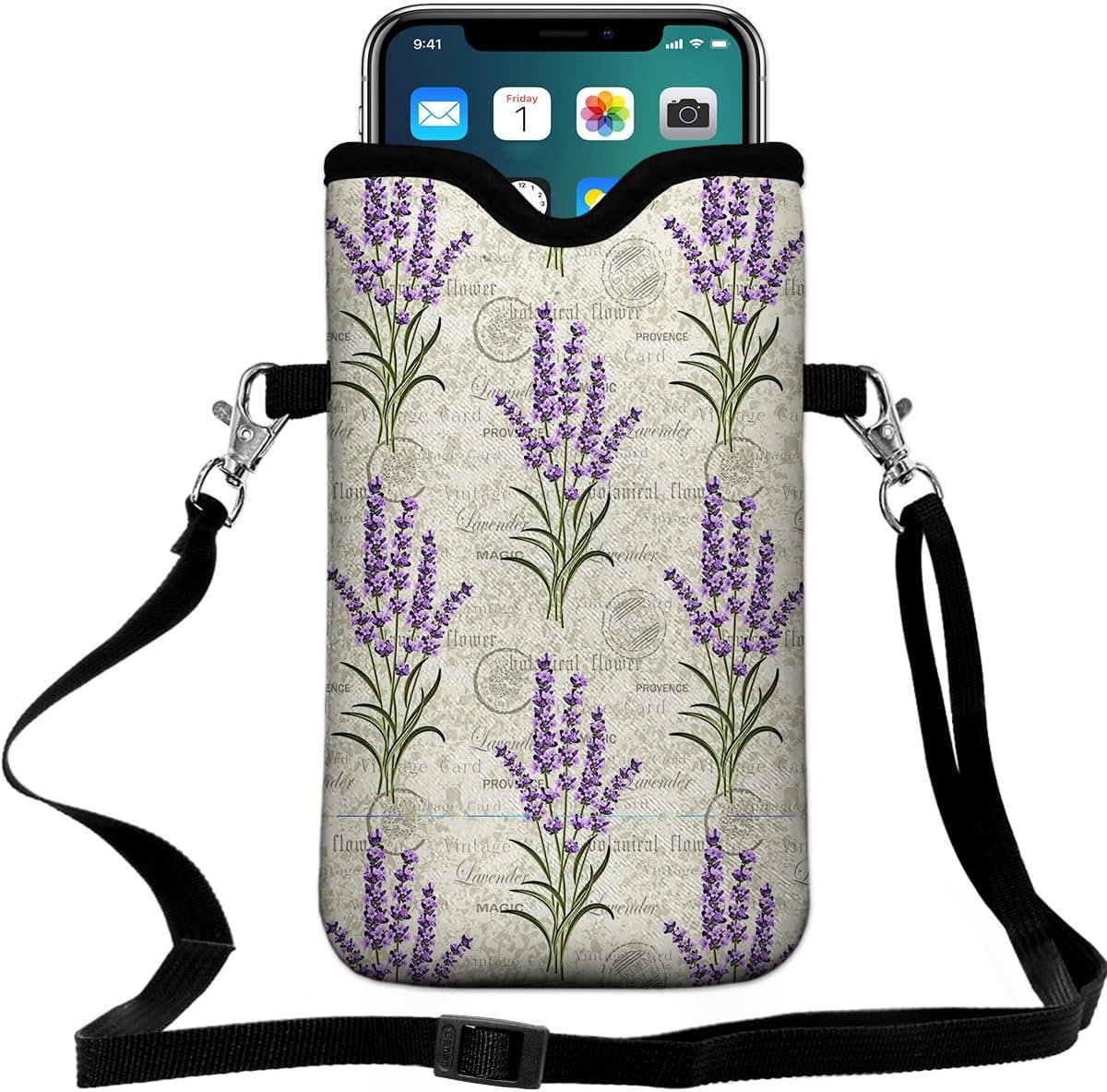 Universal Neoprene Cell Phone Pouch 7.1 X 4 in Mobile Protection Case Bag with Crossbody Strap/Neck Lanyard Beach Starfish Shells
