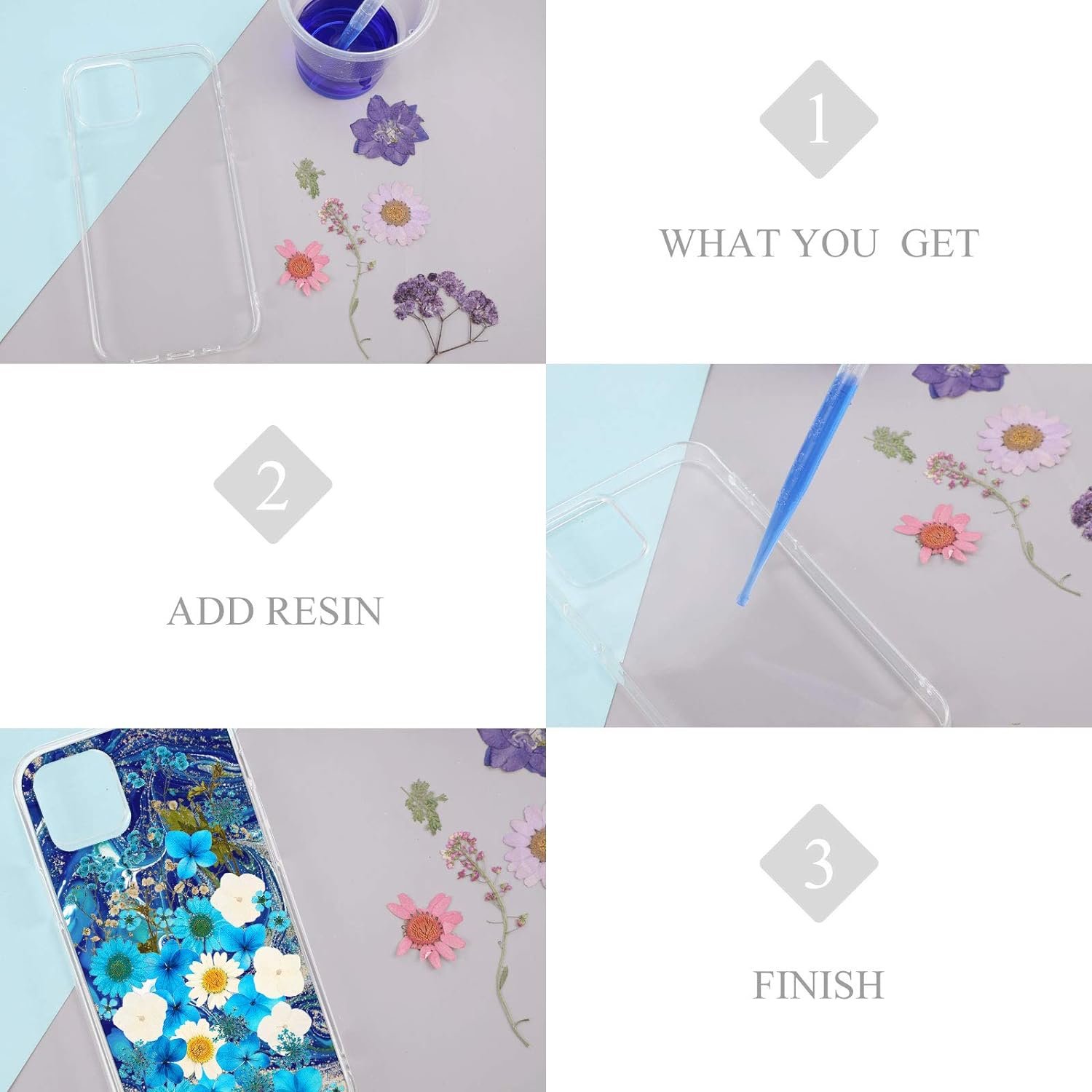 4 Pieces Transparent DIY Phone Case DIY Epoxy Resin Mobile Phone Case Anti-Slip Clear Phone Case Including 2 Hard Shells and 2 Soft Shells Compatible with iPhone 12/12 Pro 6.1 inch