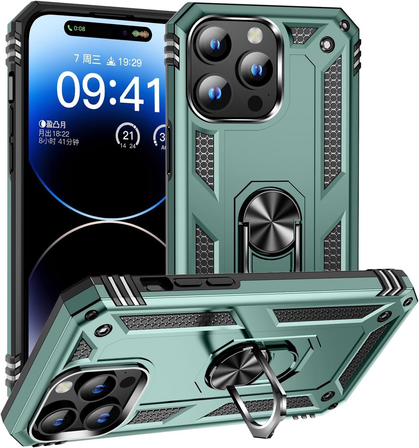 Innovatemee for iPhone 15 Case, Full Body Heavy Duty Rugged Shockproof Protective Phone Cover with Kickstand Military Grade Protection Shell for iPhone 15 Silver