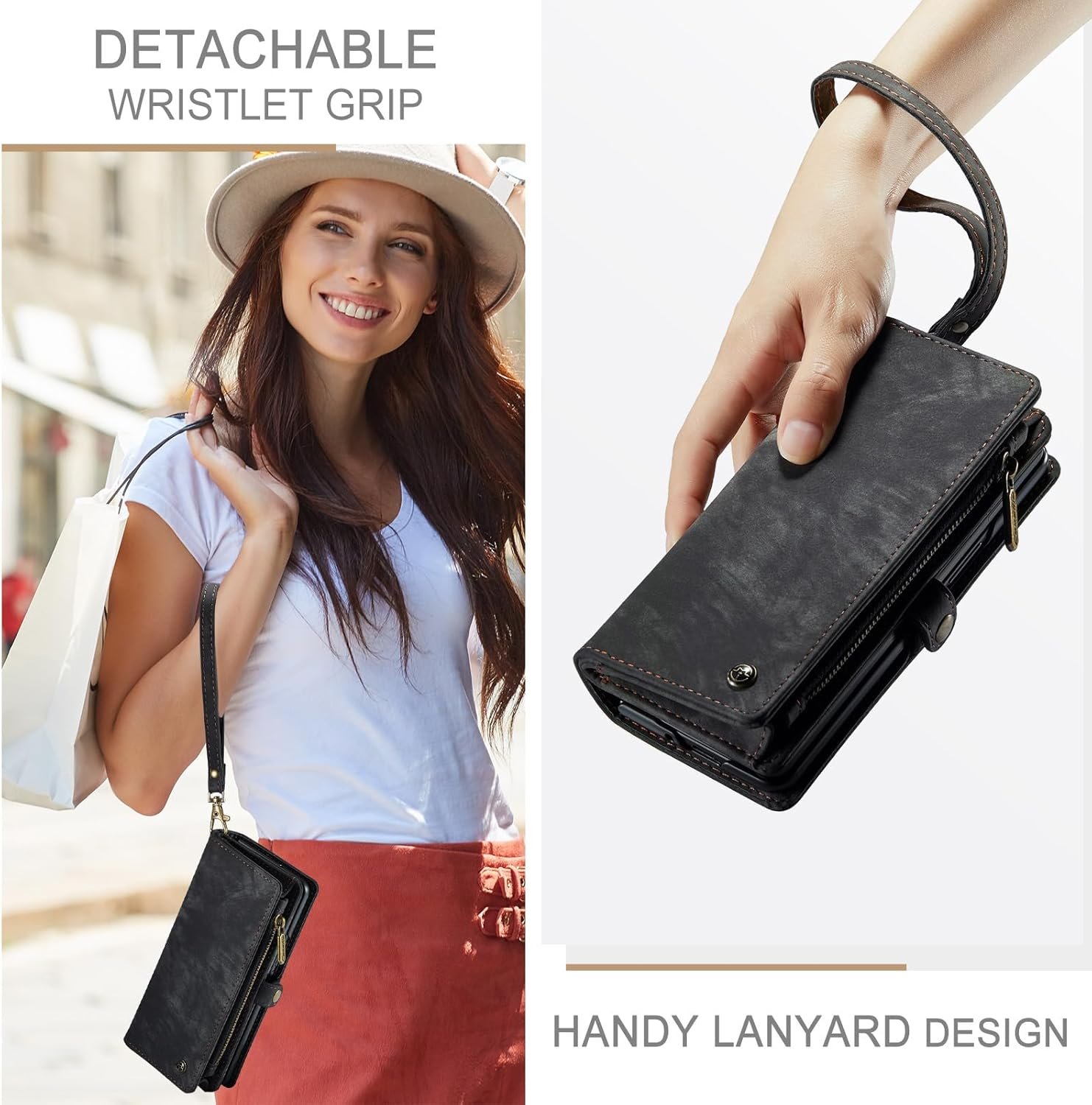 Wallet Case for Samsung Galaxy Z Fold6 2024, Zipper Purse Leather Case with Magnetic Detachable Shockproof TPU Bumper Shell Cover Compatible with Samsung Galaxy Z Fold 6 (Black)