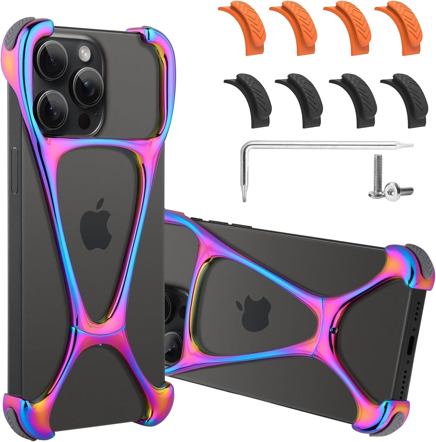 Phone Case Compatible with iPhone 15 Pro Frameless Minimalist Protective Shock Absorption Aerospace Grade Aluminum Shells + Four Corners for Collision Avoidance Elastomer Inlays