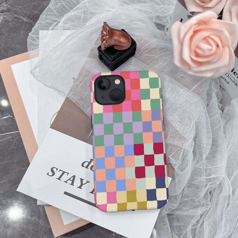 Case Compatible with for iPhone 14,Mixed Color Checkerboard Phone Case Hybrid 2-Layer Hard Shell,Shockproof Soft for Girl Women Boy Men,Case for iPhone 14