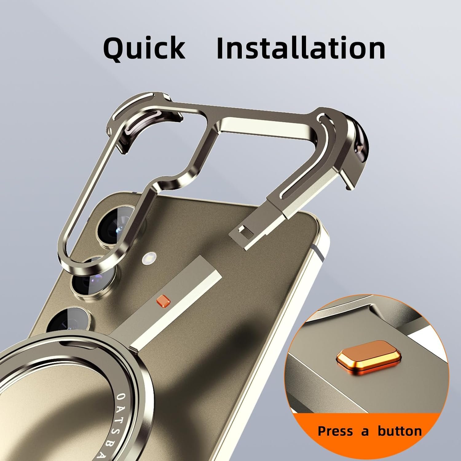 Phone Case Compatible with Samsung Galaxy S24, 360° Rotation Kickstand Aluminum Metal Frameless Design Bumper Case, Protective Shock Grade Shell, Natural Titanium