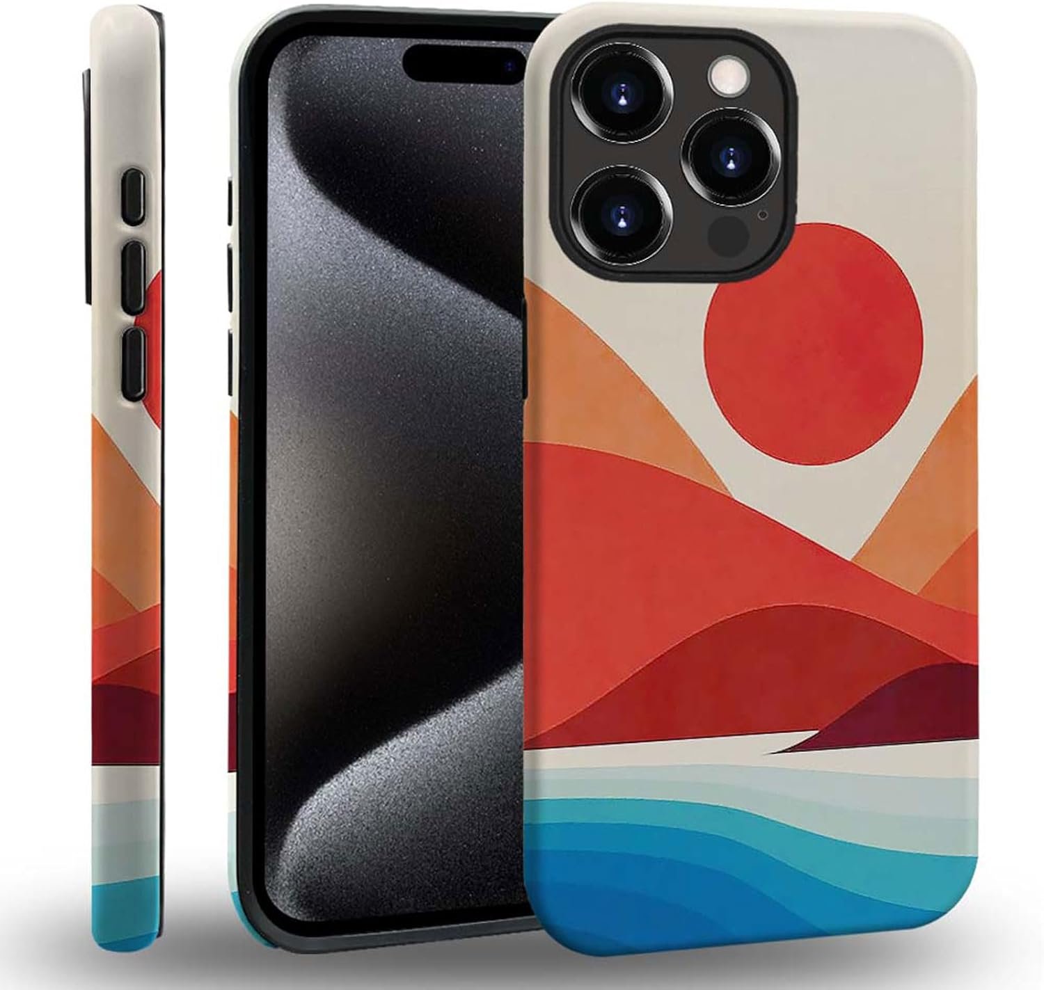 case Compatible with iPhone 13, Dark Blue Steed and Cactus Mix Two Layers of Protective Hard Shell Clear Design and dust-Proof. Suitable for iPhone 13