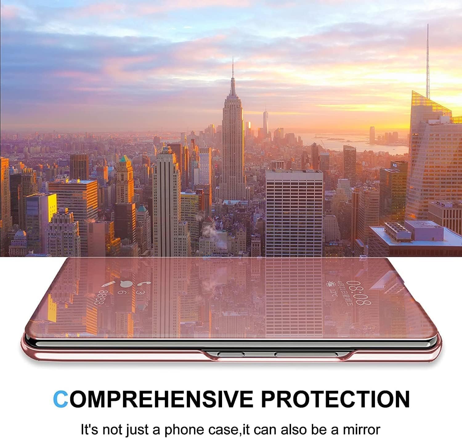 71ef6xdz73L._AC_SL1500 Mirror Case for Samsung Galaxy Z Fold 5 5G Case Clear View Makeup Leather Flip Cover, Galaxy Z Fold 5 5G Phone Case with Kickstand Shockproof Protective Case for Samsung Z Fold 5 5G Shell (Pink)