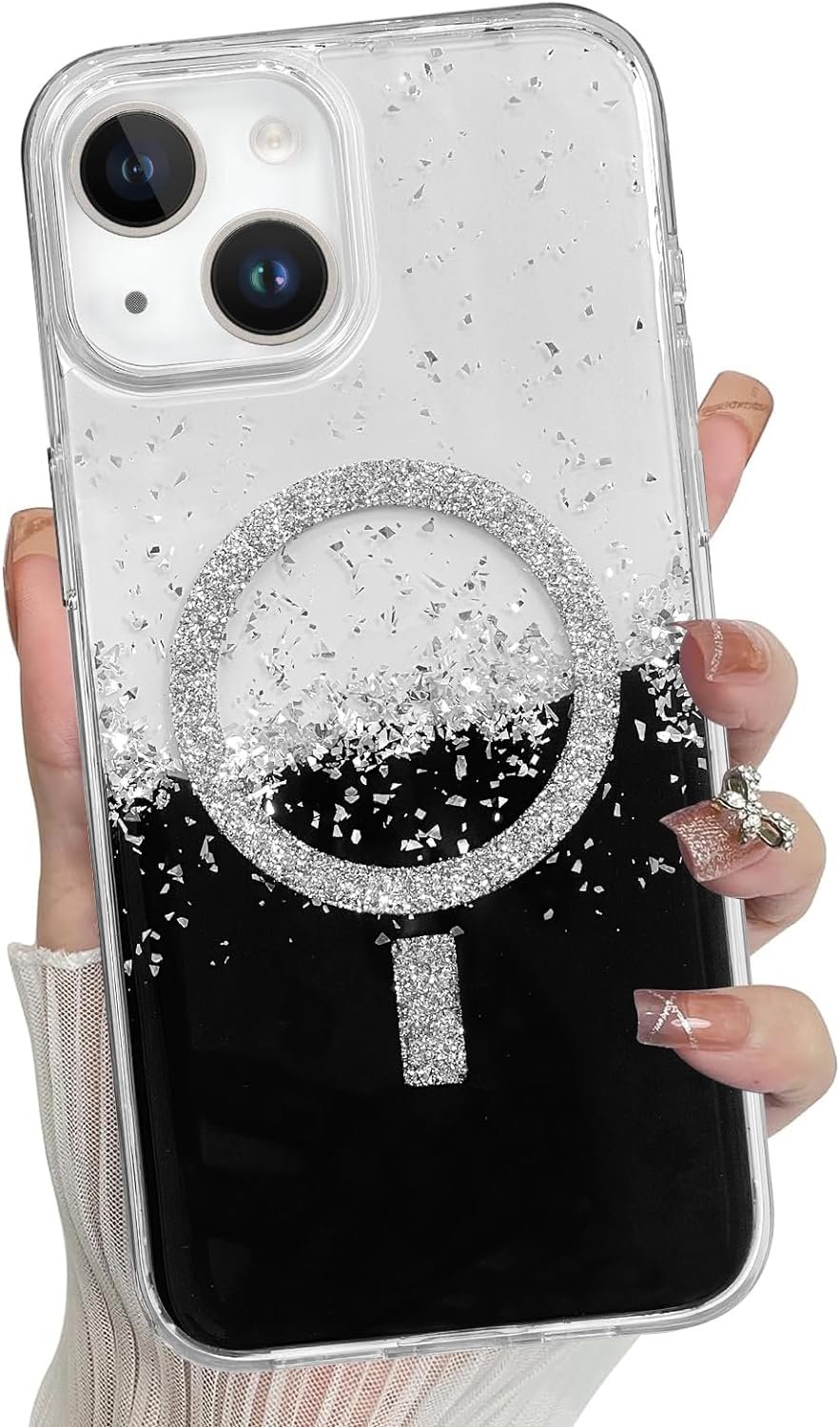 for iPhone 14 Pro Max Case, Sparkly Glitter Bling Back, Magnetic Support for Shockproof Case, Crystal and Clear High-Duty Protection for iPhone 14 Pro Max Case -Glitter Crystal