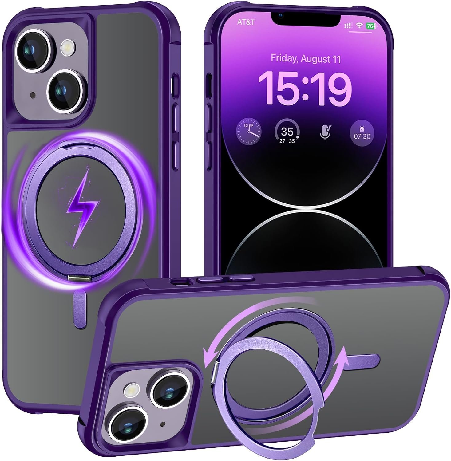 Magnetic for iPhone 13 case/iPhone 14 Case 【Compatible with Magsafe】 with 360°Rotatable Invisible Ring Stand【Military Grade Shockproof】 Matte Back Soft Edge Phone Cover 6.1", Black