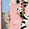 for iPhone 13 Case, Cute Kawaii Panda Pink Liquid Silicone Slim Fit Soft Gel Rubber Protective Phone Cover for Women Girls