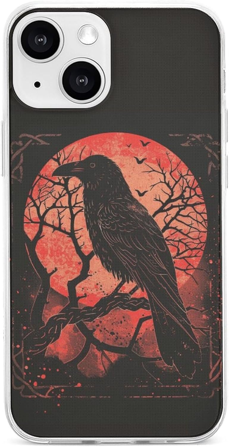 Black Crow Raven Phone Cases Cute Fashion Protective Cover Soft Silicone TPU Shell Compatible with iPhone 13 iPhone 13 Mini iPhone 13 Pro iPhone 13 Pro Max