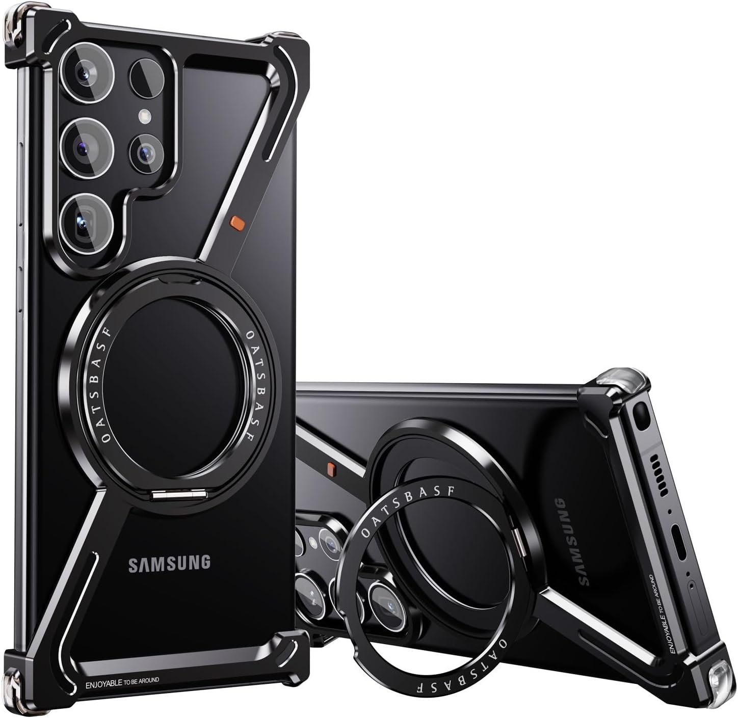 Innovatemee Minimalist Phone Case Compatible with Samsung Galaxy S24 Ultra, 360° Rotation Kickstand Aluminum Metal Frameless Design Bumper Case, Protective Shock Grade Shell, Natural Titanium