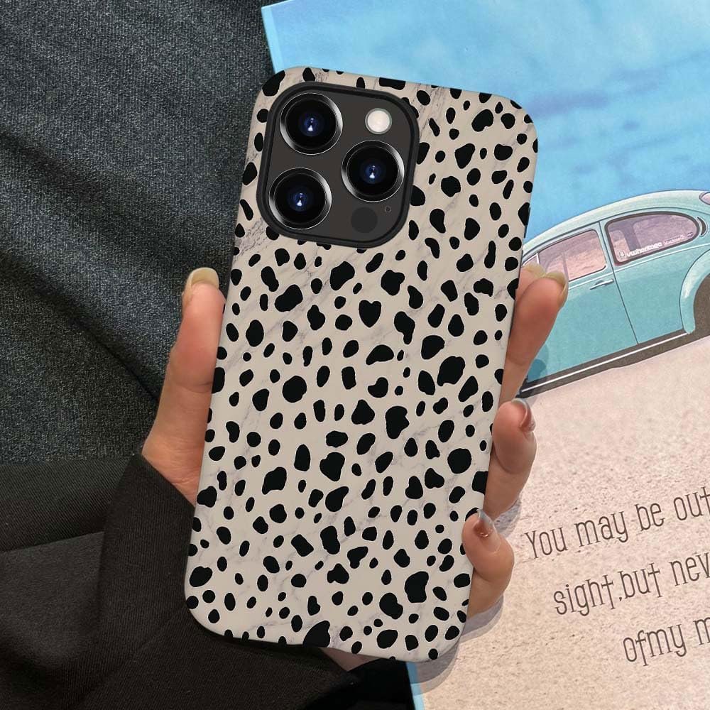 Case Compatible with iPhone 14 Pro Max,Black Polka Dots Marble Pattern-Almond Latte Pattern Design Case for iPhone 14 Pro Max Cases,Dustproof Protective Hybrid 2-Layer Hard Shell Phone Case
