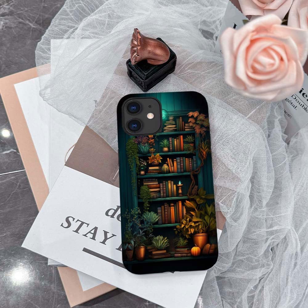 Case Compatible with for iPhone 11,Bookshelf Book Plant Phone Case Hybrid 2-Layer Hard Shell,Shockproof Soft for Girl Women Boy Men,Case for iPhone 11