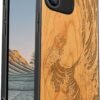 Magnetic Wood Case for iPhone 12 Case [Natural Wood & Soft TPU] Shockproof Protective Cover Unique & Classy Wooden Case Compatible with MagSafe (The Great Wave Off Kanagawa-Blackwood)