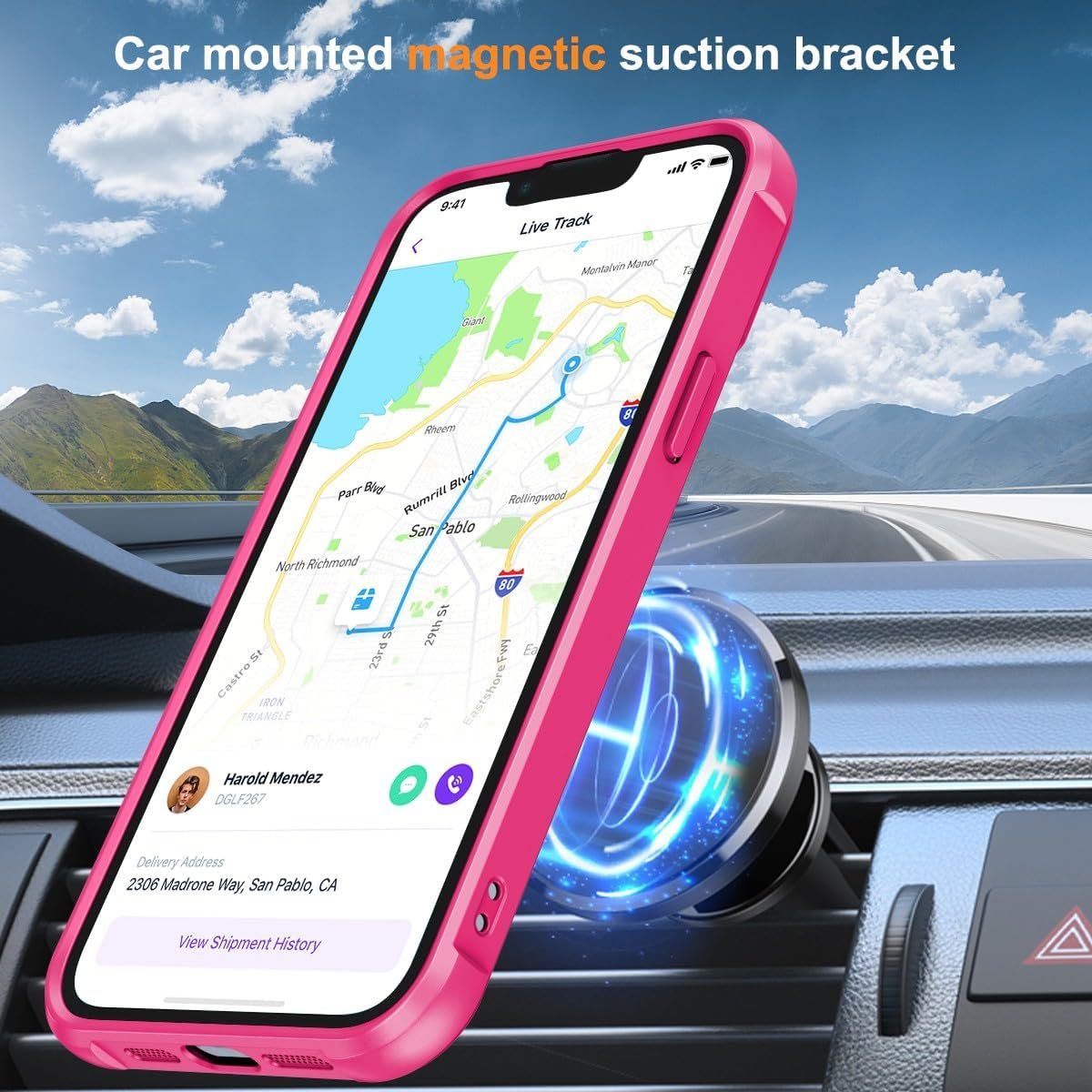 Magnetic Compatible with iPhone 14 Case with Stand [Military Grade Drop Tested][Compatible with Magnet] Ring Translucent Slim Hard Back Soft Edge, Rose Red