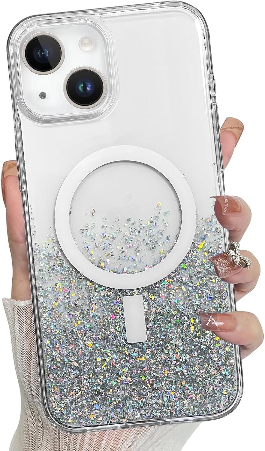 for iPhone 14 Pro Max Case, Sparkly Glitter Bling Back, Magnetic Support for Shockproof Case, Crystal and Clear High-Duty Protection for iPhone 14 Pro Max Case -Glitter Crystal