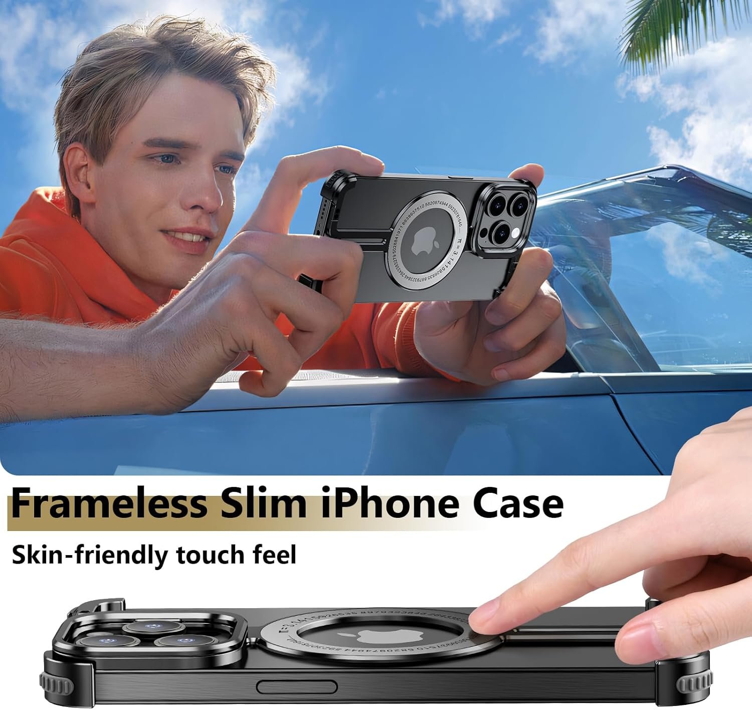 Innovatemee Magnetic Phone Case for iPhone 15 Pro Max with Metal Camera Stand, Compatible with MagSafe, Slim Shockproof Bumper Case Sleek Minimalist Frameless Aluminum Shells, Black