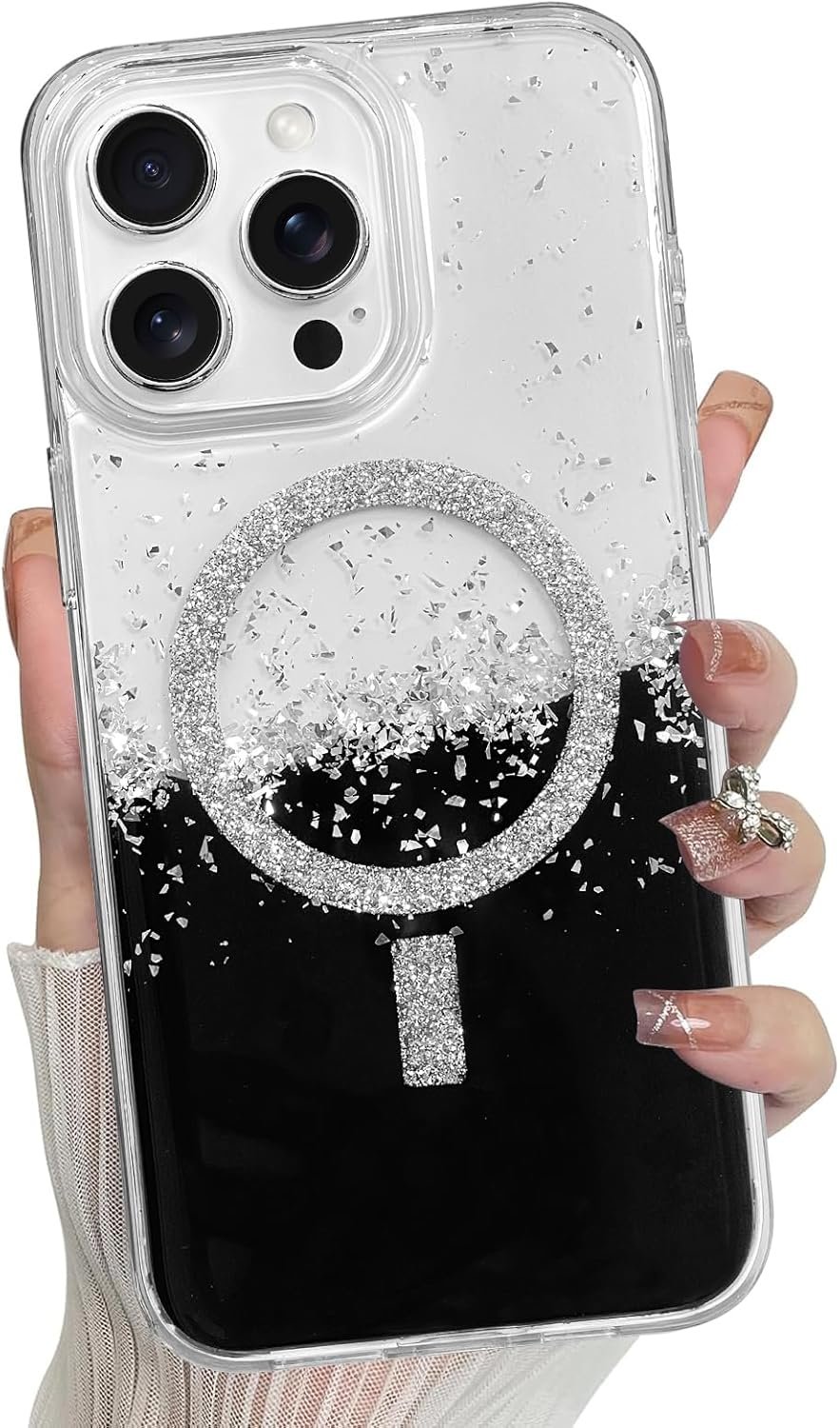 for iPhone 14 Pro Max Case, Sparkly Glitter Bling Back, Magnetic Support for Shockproof Case, Crystal and Clear High-Duty Protection for iPhone 14 Pro Max Case -Glitter Crystal