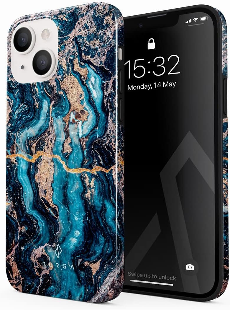 Phone Case Compatible with iPhone 14 Plus - Hybrid 2-Layer Hard Shell + Silicone Protective Case - Blue Hearts Love Kiss Amor - Scratch-Resistant Shockproof Cover