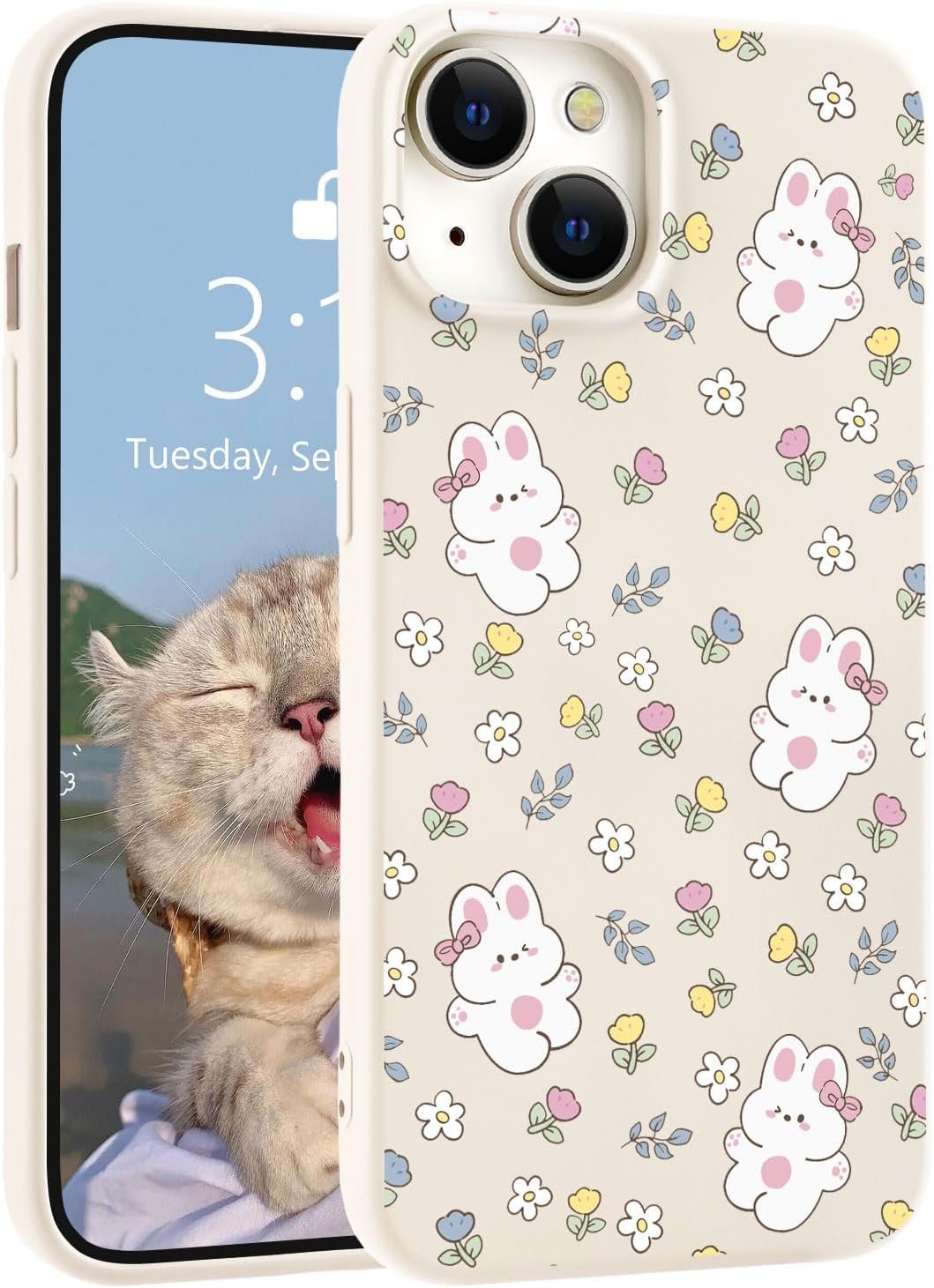 for iPhone 13 Case, Cute Kawaii Panda Pink Liquid Silicone Slim Fit Soft Gel Rubber Protective Phone Cover for Women Girls