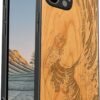 Magnetic Wood Case for iPhone 12 Case [Natural Wood & Soft TPU] Shockproof Protective Cover Unique & Classy Wooden Case Compatible with MagSafe (The Great Wave Off Kanagawa-Blackwood)