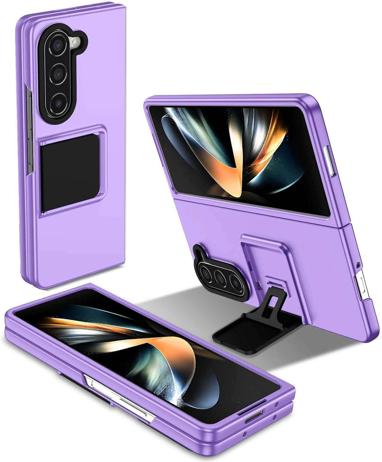 Case for Samsung Galaxy Z Fold 4, [Adjustable Bracket] Shockproof PC Shell with Lens Protection Cell Phone Cover, Black