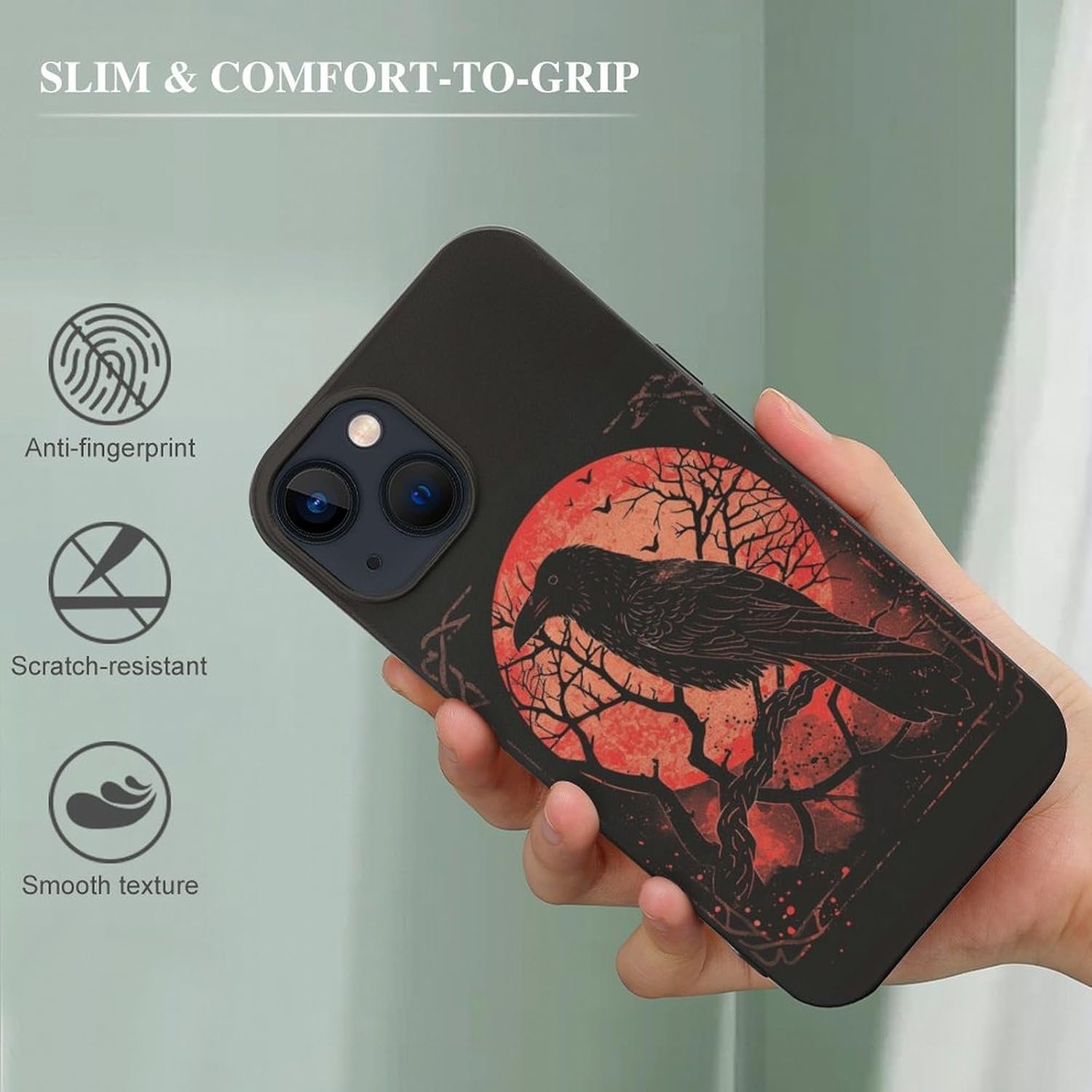 Black Crow Raven Phone Cases Cute Fashion Protective Cover Soft Silicone TPU Shell Compatible with iPhone 13 iPhone 13 Mini iPhone 13 Pro iPhone 13 Pro Max