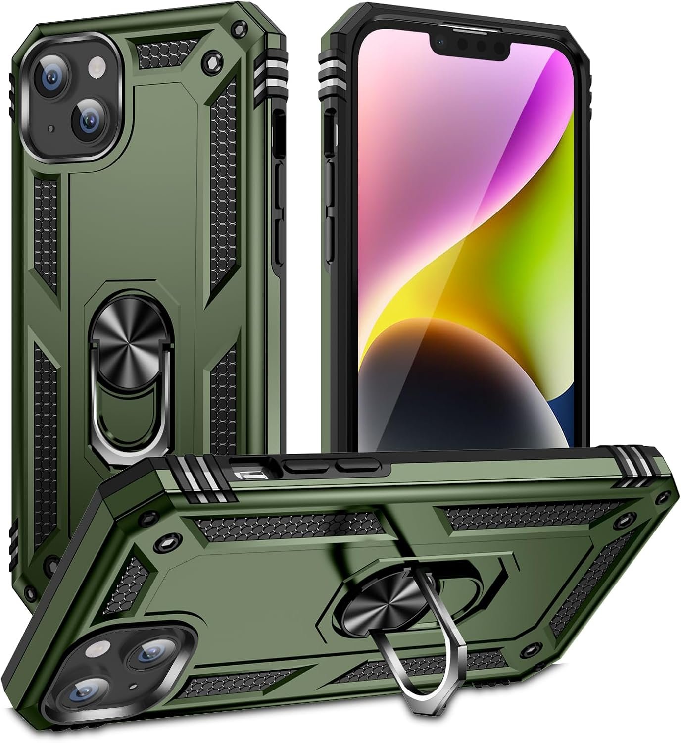 Innovatemee for iPhone 15 Case, Full Body Heavy Duty Rugged Shockproof Protective Phone Cover with Kickstand Military Grade Protection Shell for iPhone 15 Silver