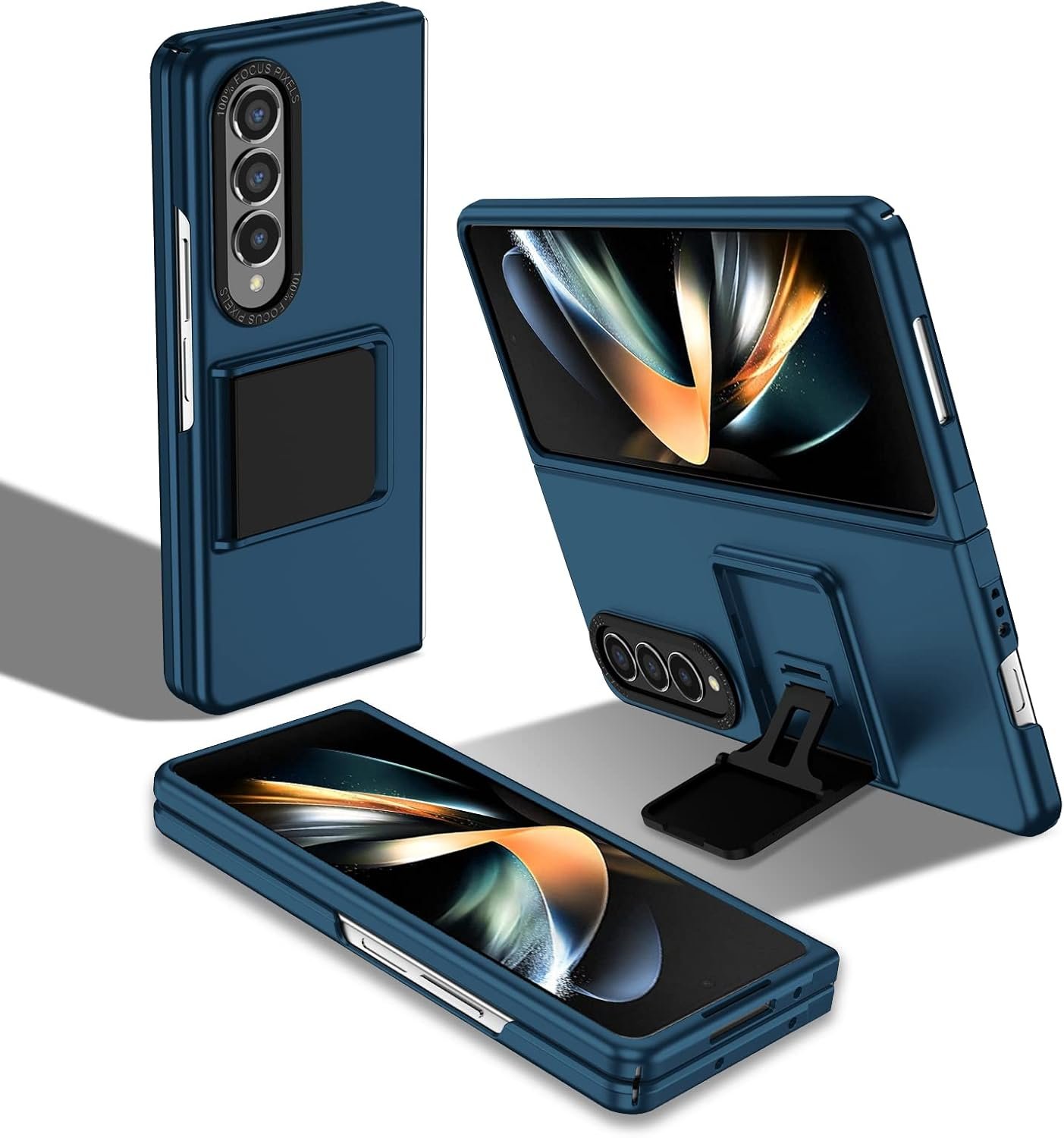 Case for Samsung Galaxy Z Fold 4, [Adjustable Bracket] Shockproof PC Shell with Lens Protection Cell Phone Cover, Black