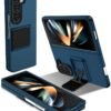 Case for Samsung Galaxy Z Fold 4, [Adjustable Bracket] Shockproof PC Shell with Lens Protection Cell Phone Cover, Black