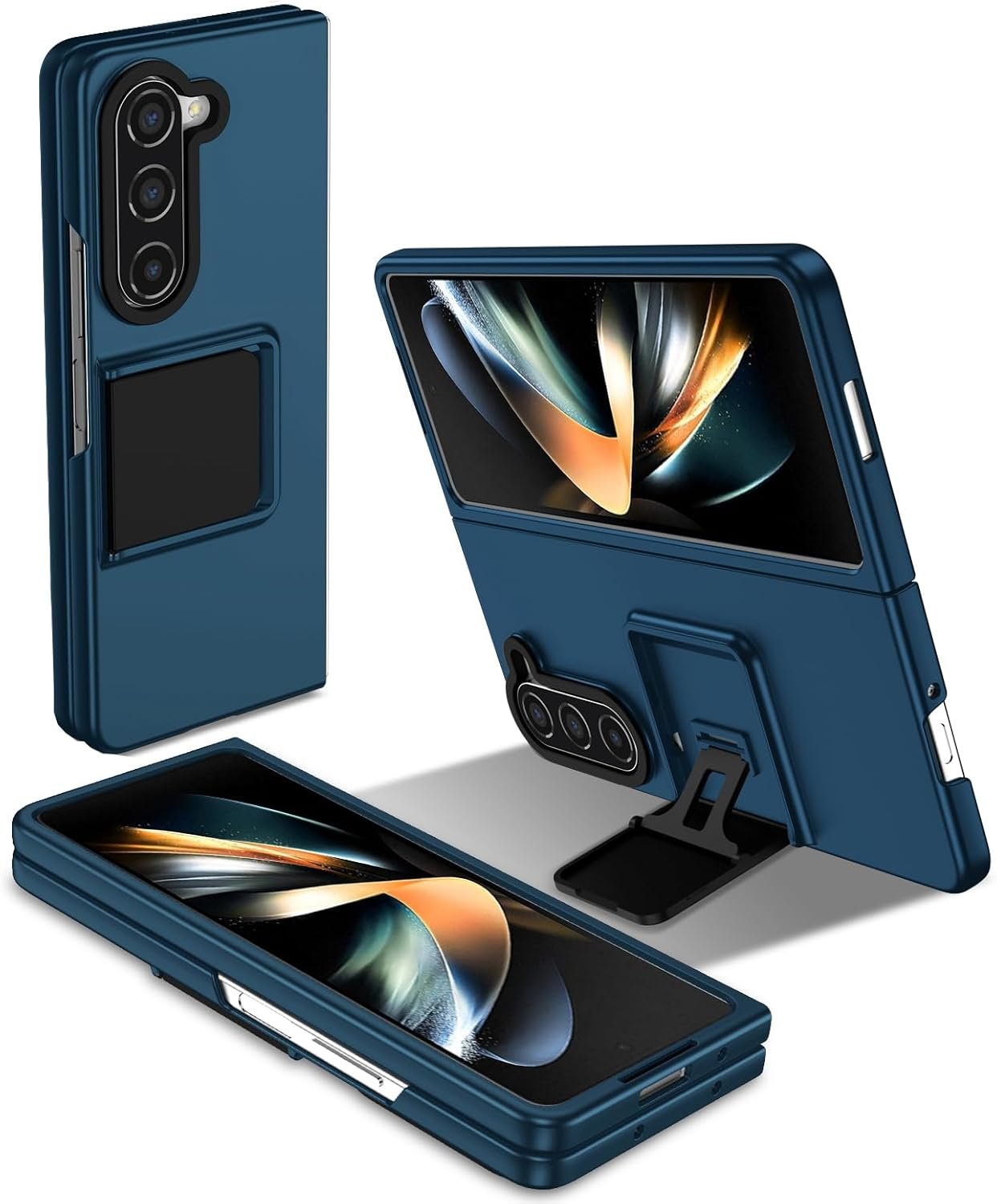 Case for Samsung Galaxy Z Fold 4, [Adjustable Bracket] Shockproof PC Shell with Lens Protection Cell Phone Cover, Black
