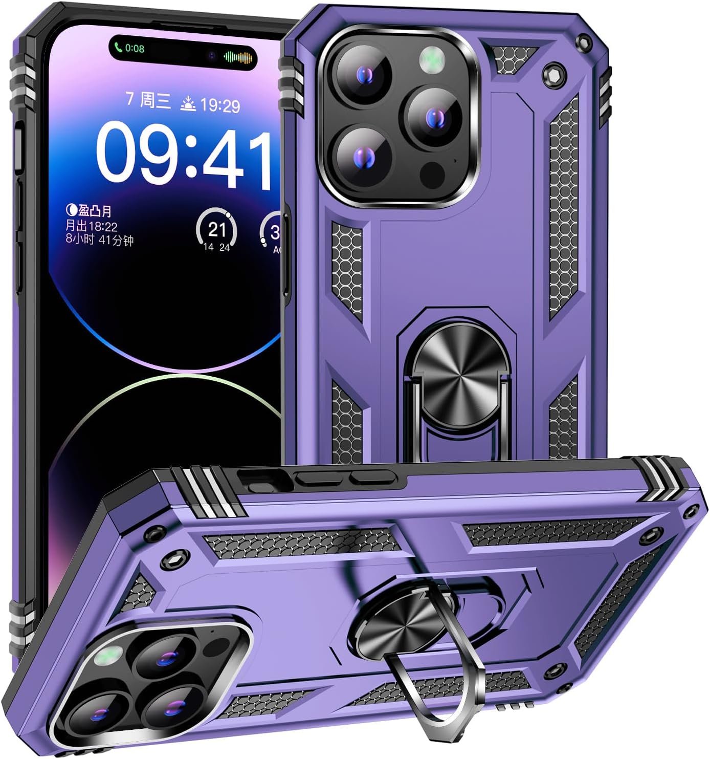 Innovatemee for iPhone 15 Case, Full Body Heavy Duty Rugged Shockproof Protective Phone Cover with Kickstand Military Grade Protection Shell for iPhone 15 Silver