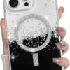 for iPhone 14 Pro Max Case, Sparkly Glitter Bling Back, Magnetic Support for Shockproof Case, Crystal and Clear High-Duty Protection for iPhone 14 Pro Max Case -Glitter Crystal
