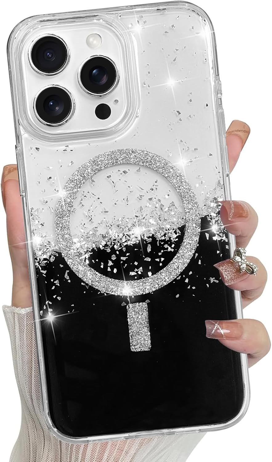 for iPhone 14 Pro Max Case, Sparkly Glitter Bling Back, Magnetic Support for Shockproof Case, Crystal and Clear High-Duty Protection for iPhone 14 Pro Max Case -Glitter Crystal