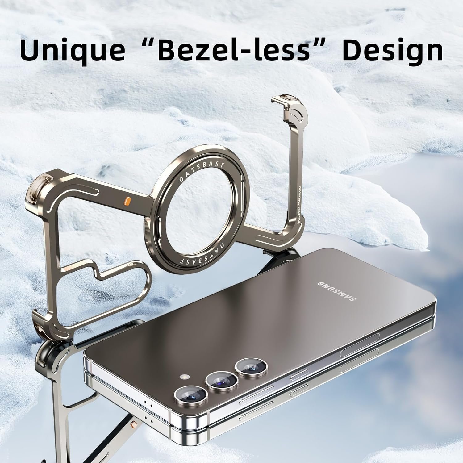 Phone Case Compatible with Samsung Galaxy S24, 360° Rotation Kickstand Aluminum Metal Frameless Design Bumper Case, Protective Shock Grade Shell, Natural Titanium