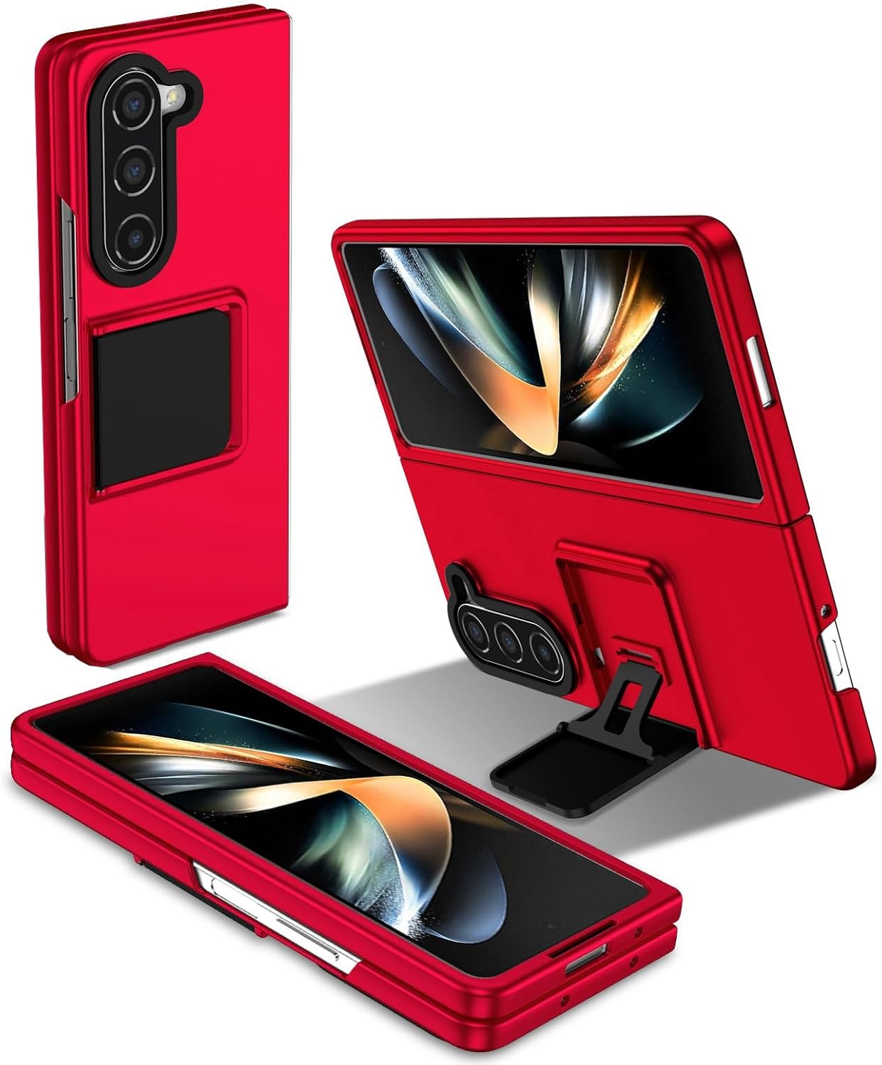 Case for Samsung Galaxy Z Fold 4, [Adjustable Bracket] Shockproof PC Shell with Lens Protection Cell Phone Cover, Black