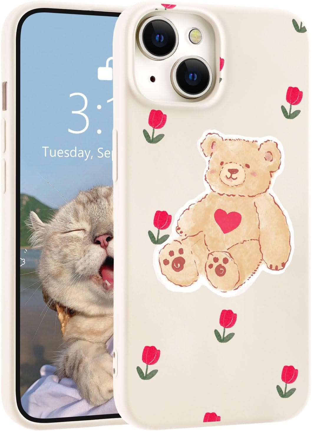 for iPhone 13 Case, Cute Kawaii Panda Pink Liquid Silicone Slim Fit Soft Gel Rubber Protective Phone Cover for Women Girls
